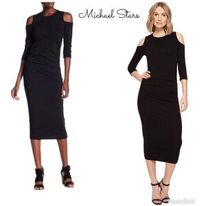Michael Stars Black Cold Shoulder Midi Dress Body Con Size XSmall